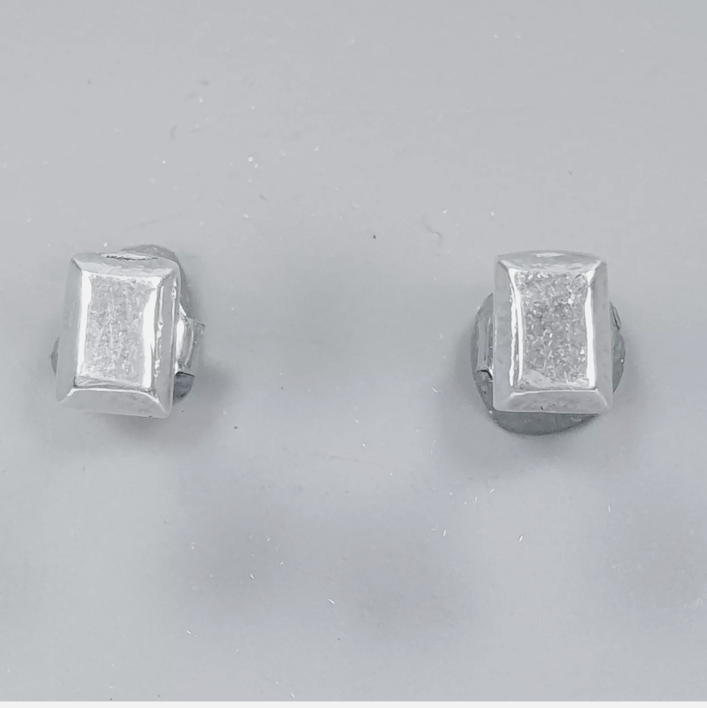 .925 Small Silver Rectangle Stud Earrings - image 3